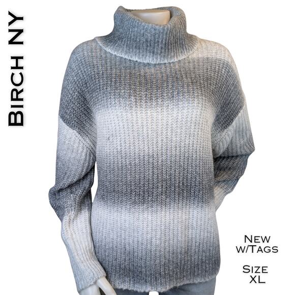 New Birch NY Turtleneck Sweater XL Gray White Ombre Gradient Cozy Classic Basics - Picture 1 of 9